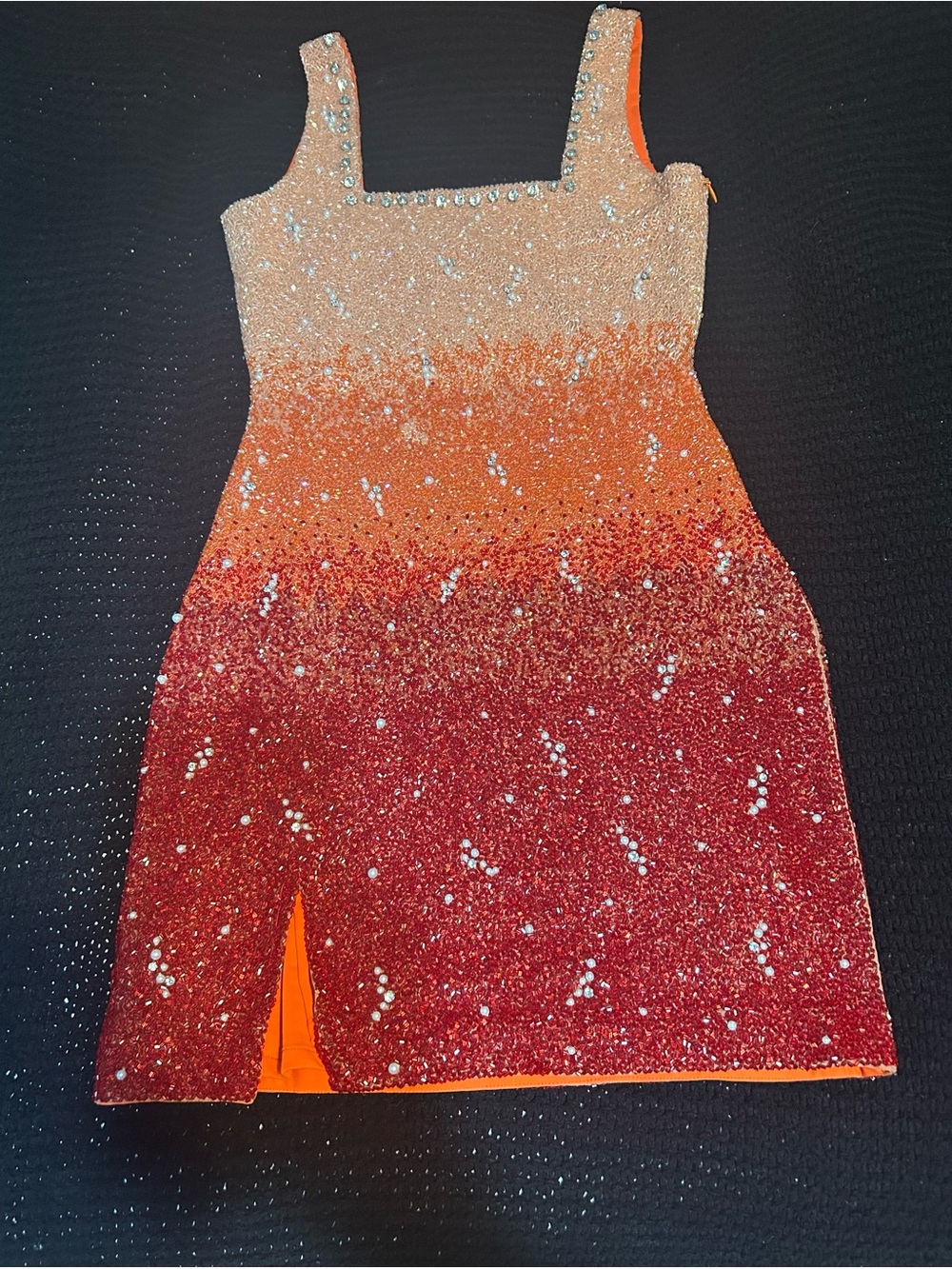 Clio Peppiat Sparkling Ombre Mini Dress in Red Orange - Picture 2 of 11
